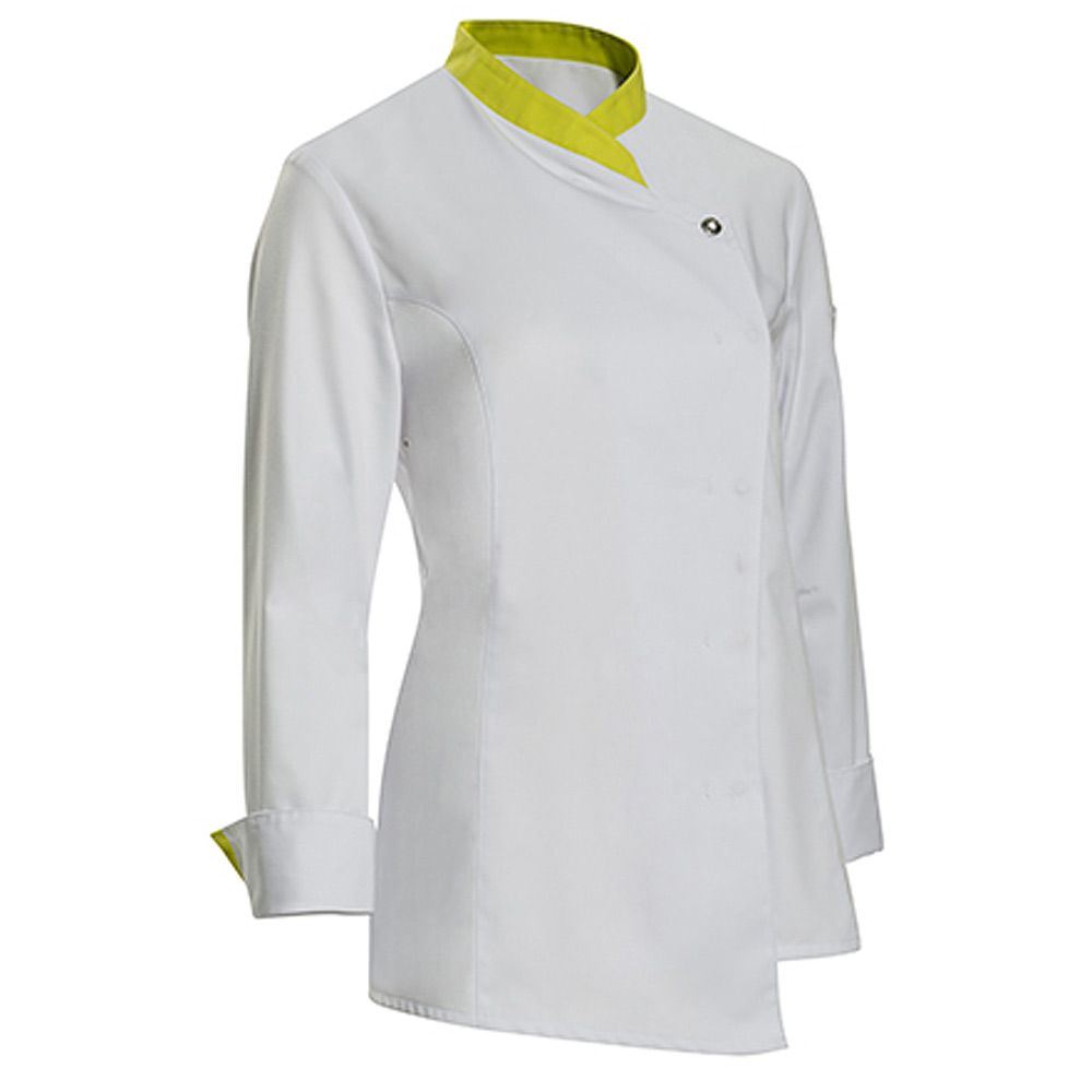 Veste de cuisine Femme Java blanc et vert anis T.42