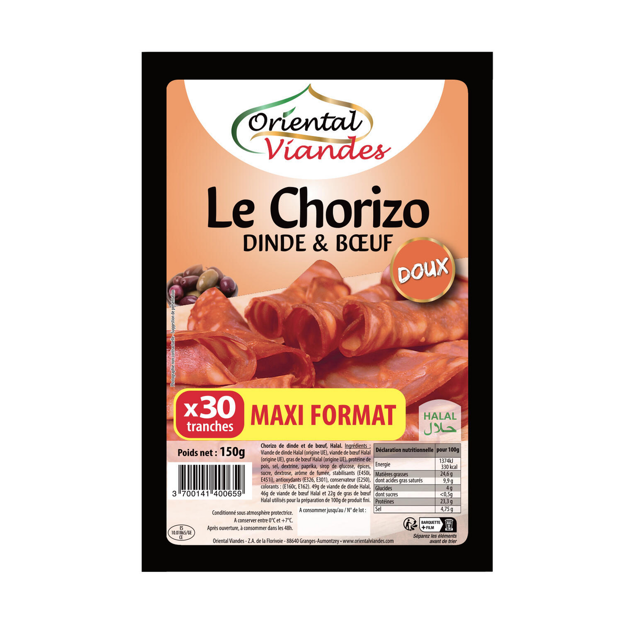 Oriental Viandes Chorizo halal 30 tranches H 150 g