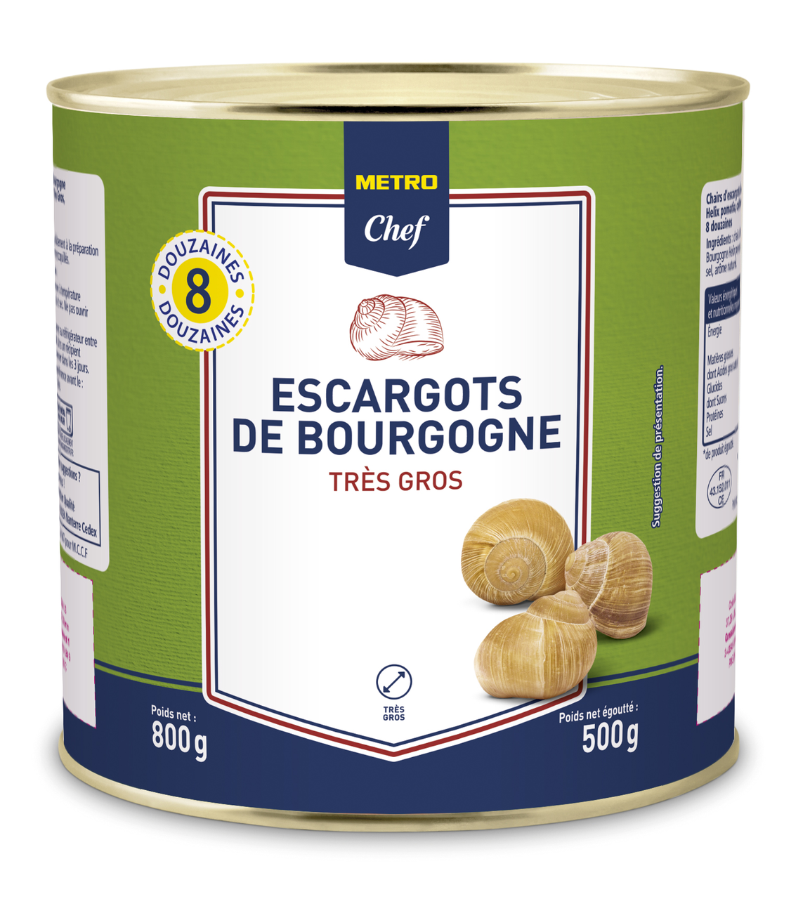 METRO Chef Escargot Pomatia Très Gros 8 douzaines Boîte 4/4 soit 500 g