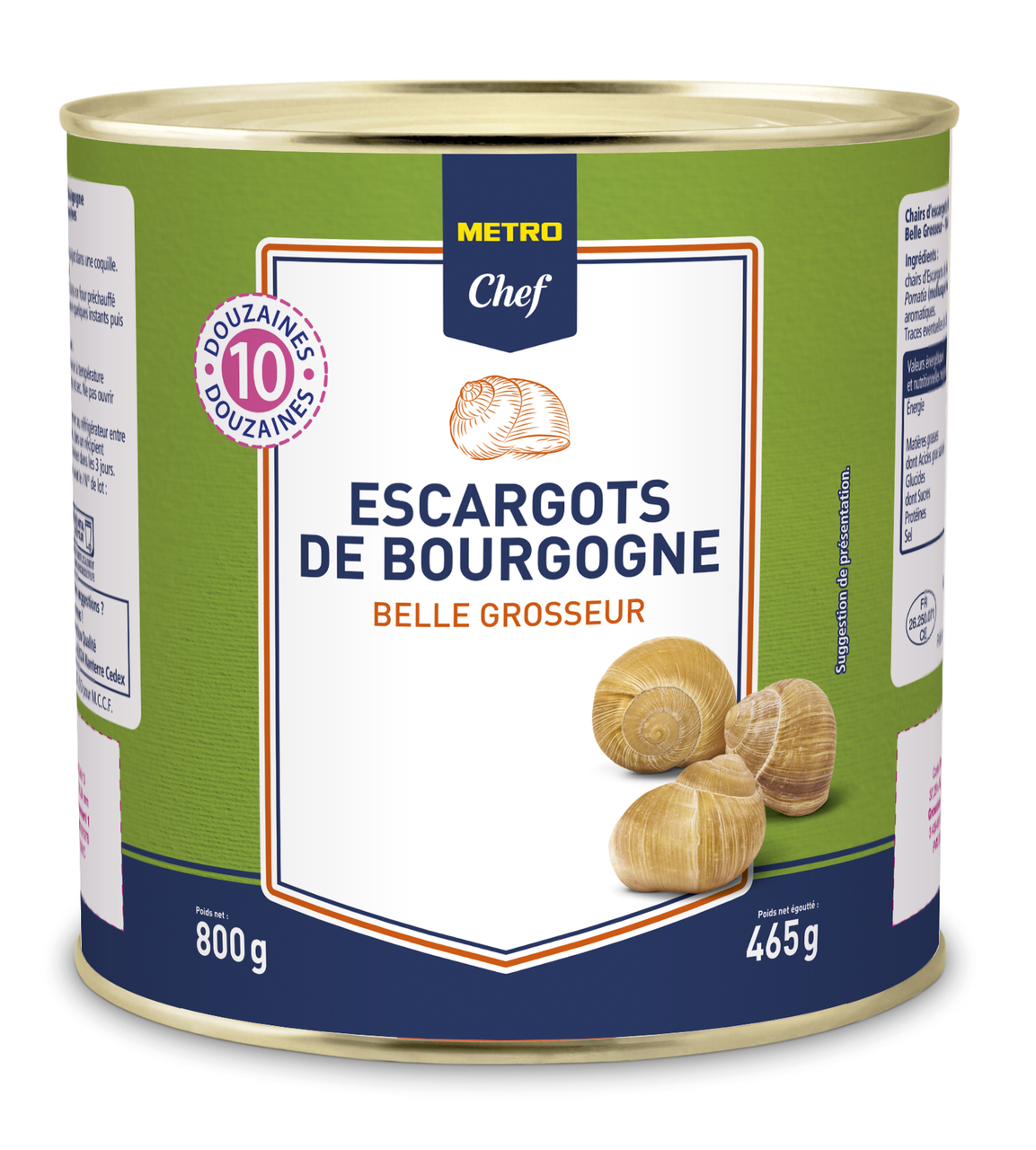 METRO Chef Escargot Pomatia belle grosseur boîte 4/4 - 800 g