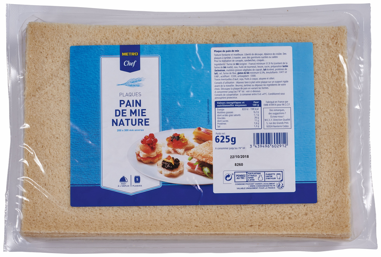 METRO Chef Pain de mie nature 20 x 30 cm plaque 625 g