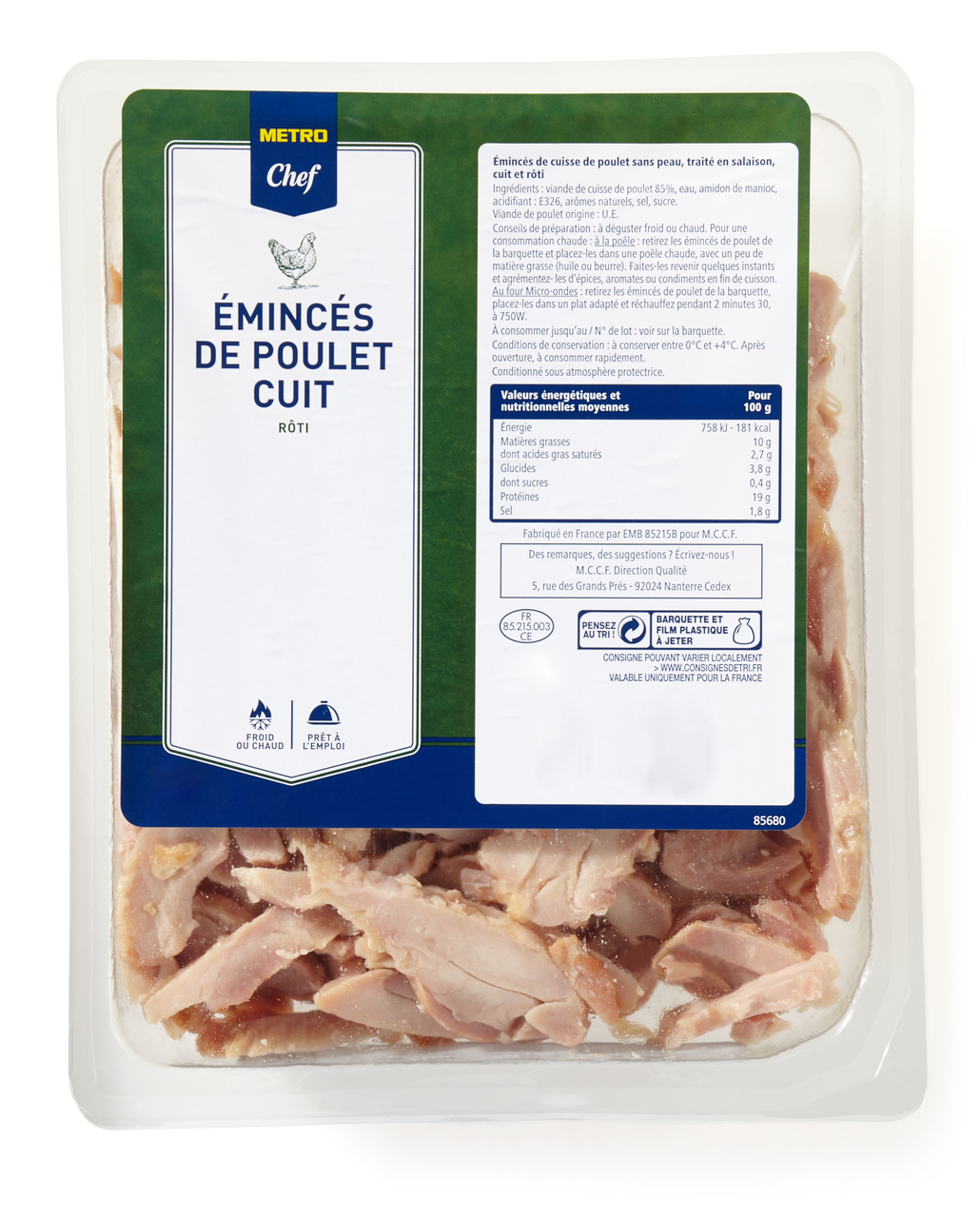 METRO Chef Emincés de poulet rôti 500 g
