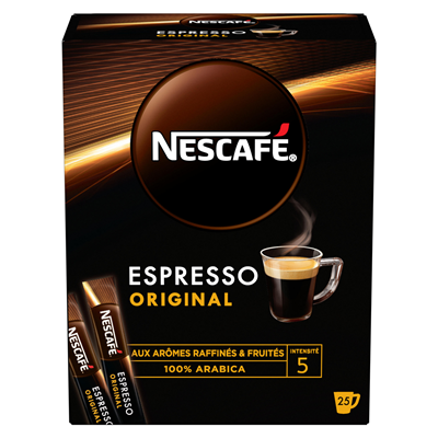 NESCAFE Espresso, Café Soluble, Boîte de 25 Sticks