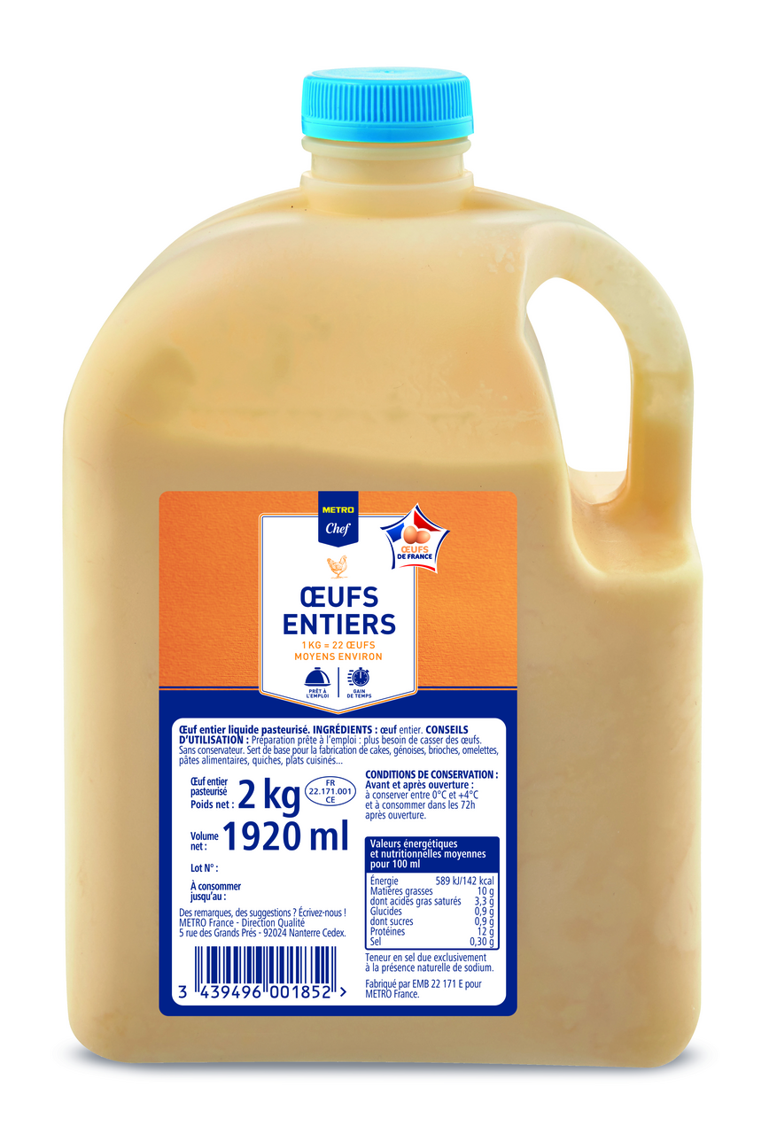 METRO Chef Oeuf liquide entier pasteurisé bidon 2 kg
