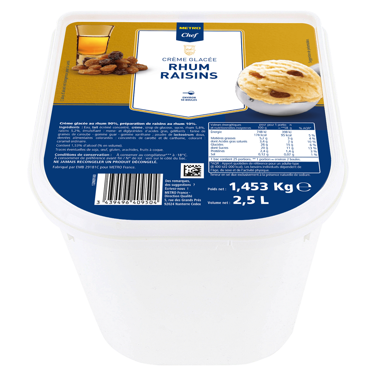 METRO Chef Crème glacée rhum raisin 2.5 L