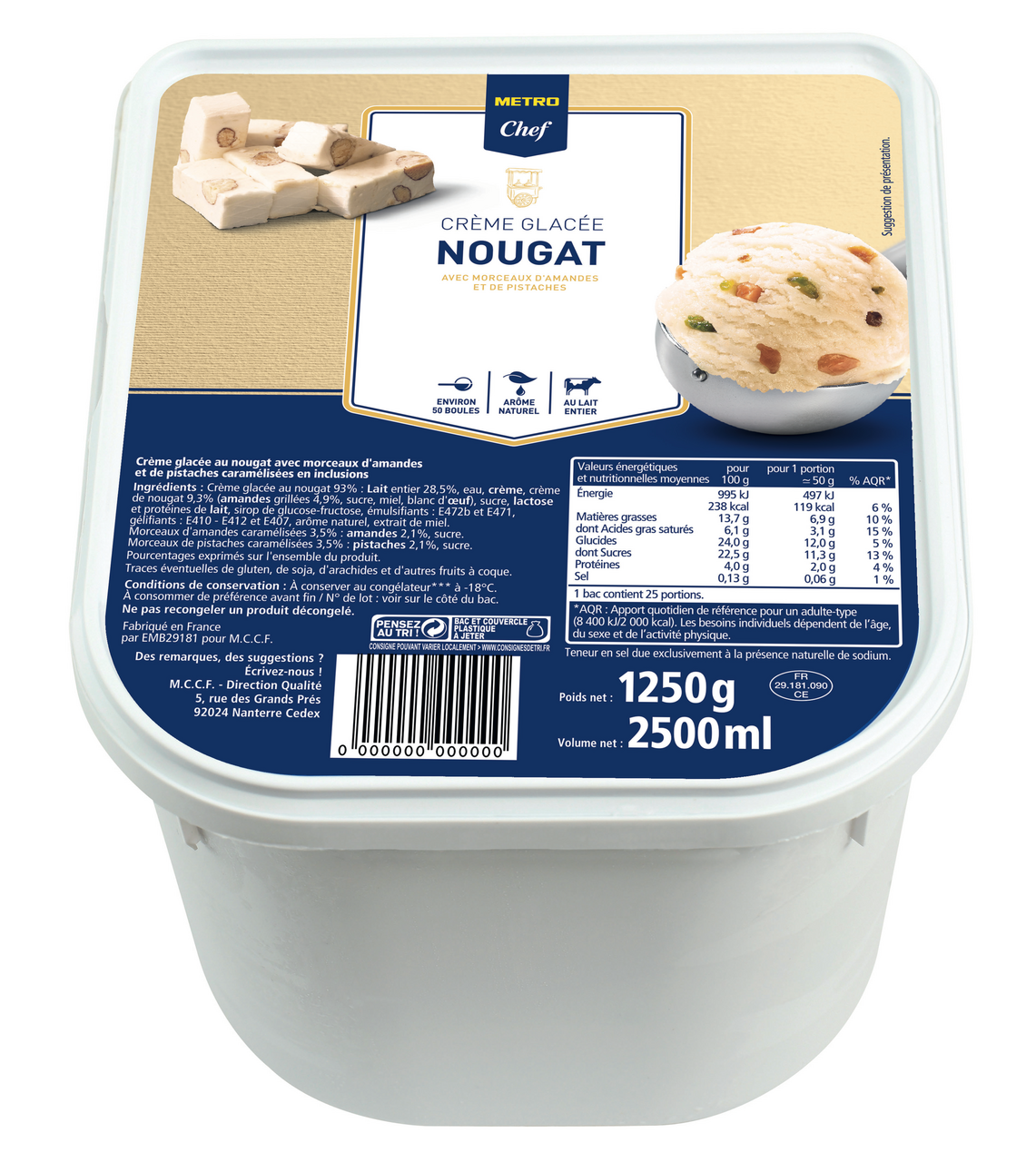 METRO Chef Crème glacée nougat 2.5 L