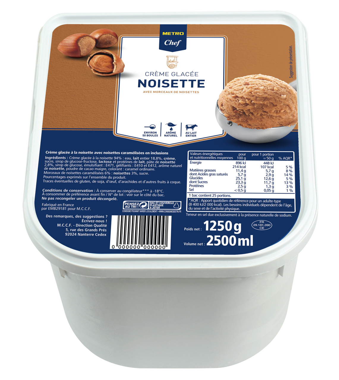METRO Chef Crème glacée noisette 2.5 L