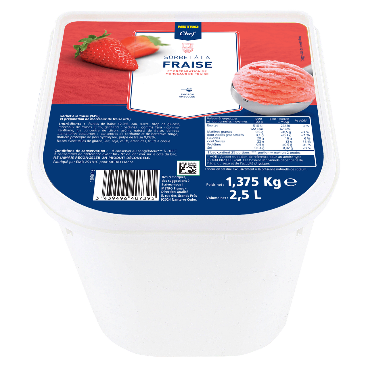 METRO Chef Sorbet fraise 2.5 L