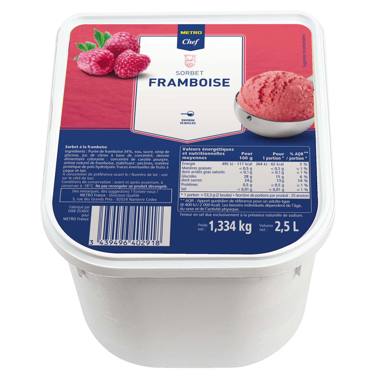 METRO Chef Sorbet framboise 2.5 L