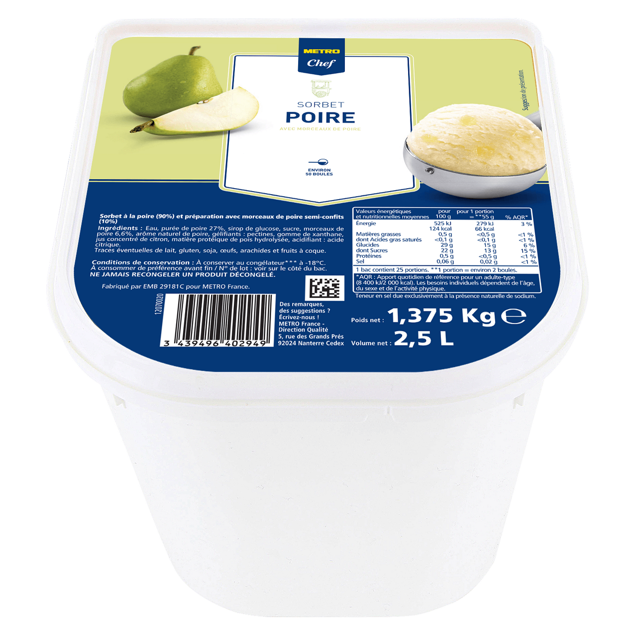 METRO Chef Sorbet poire 2.5 L