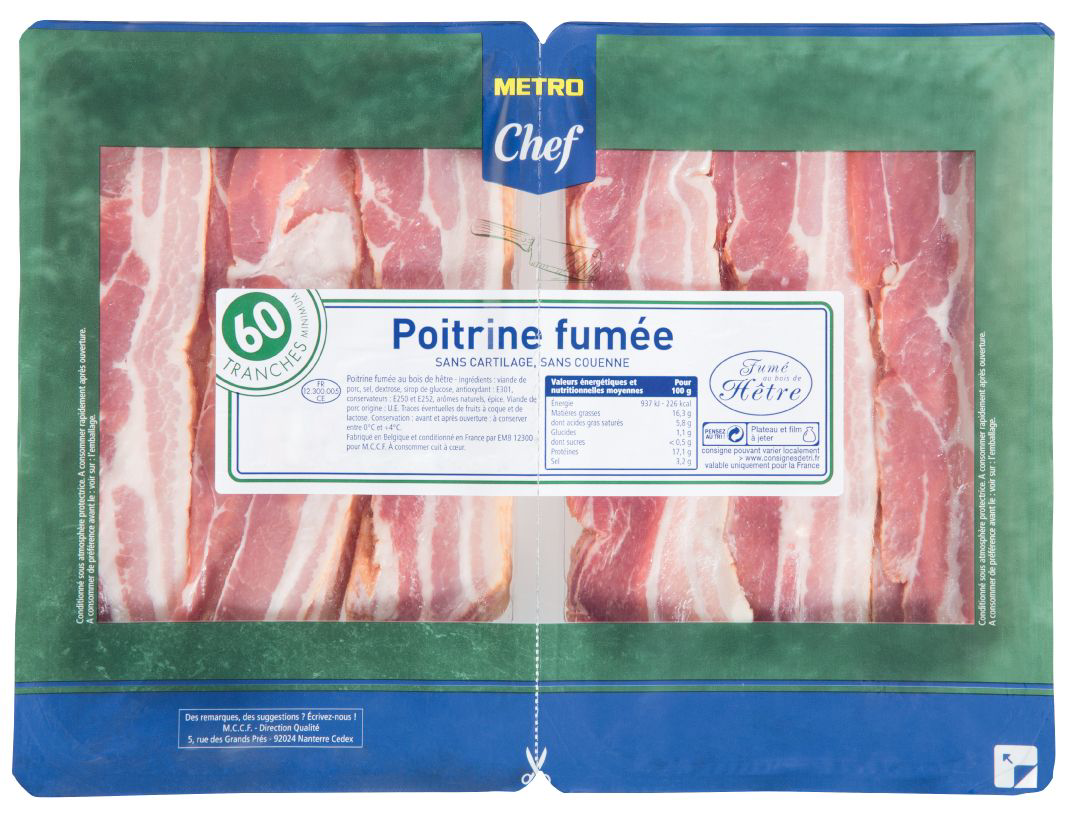 METRO Chef Poitrine fumée 60 tranches 2 x 350 g