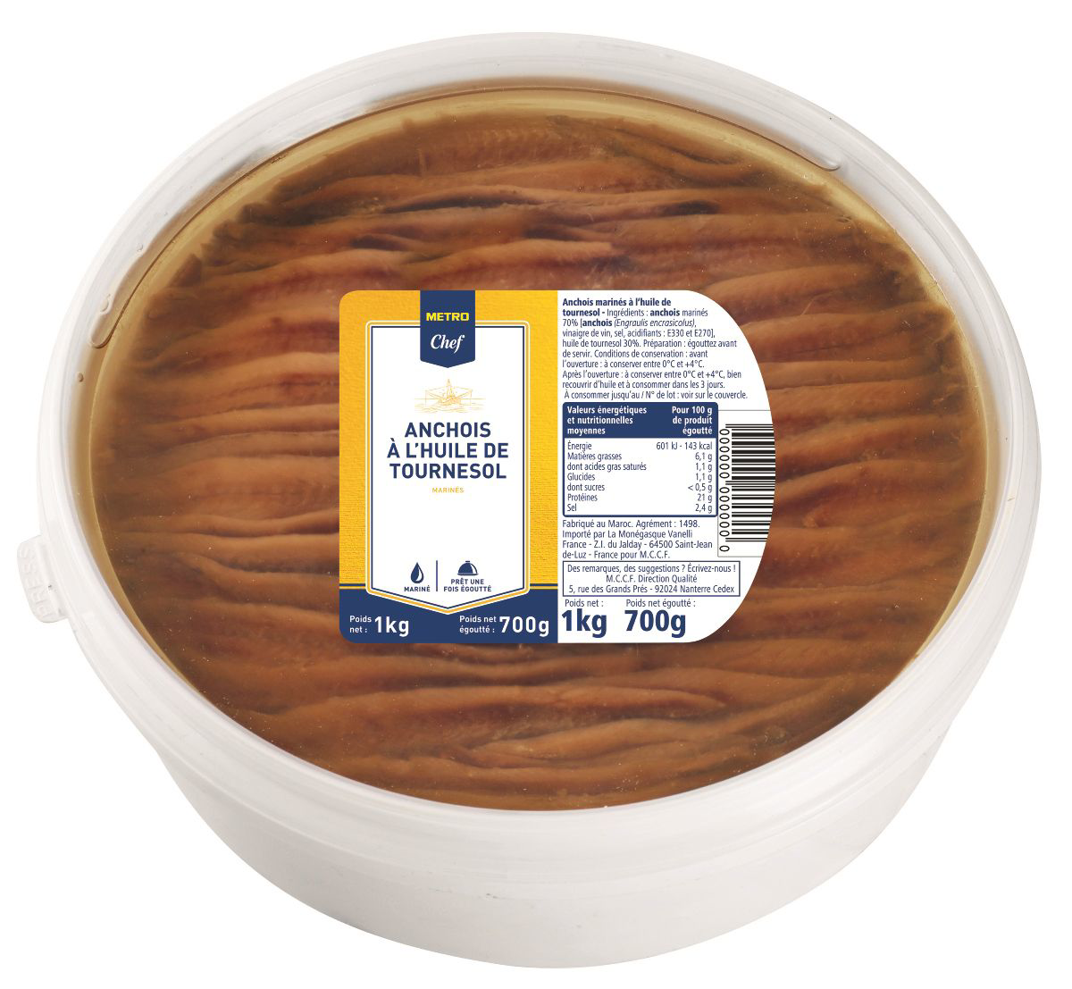 METRO Chef Anchois marinés à l'huile de tournesol 1 kg
