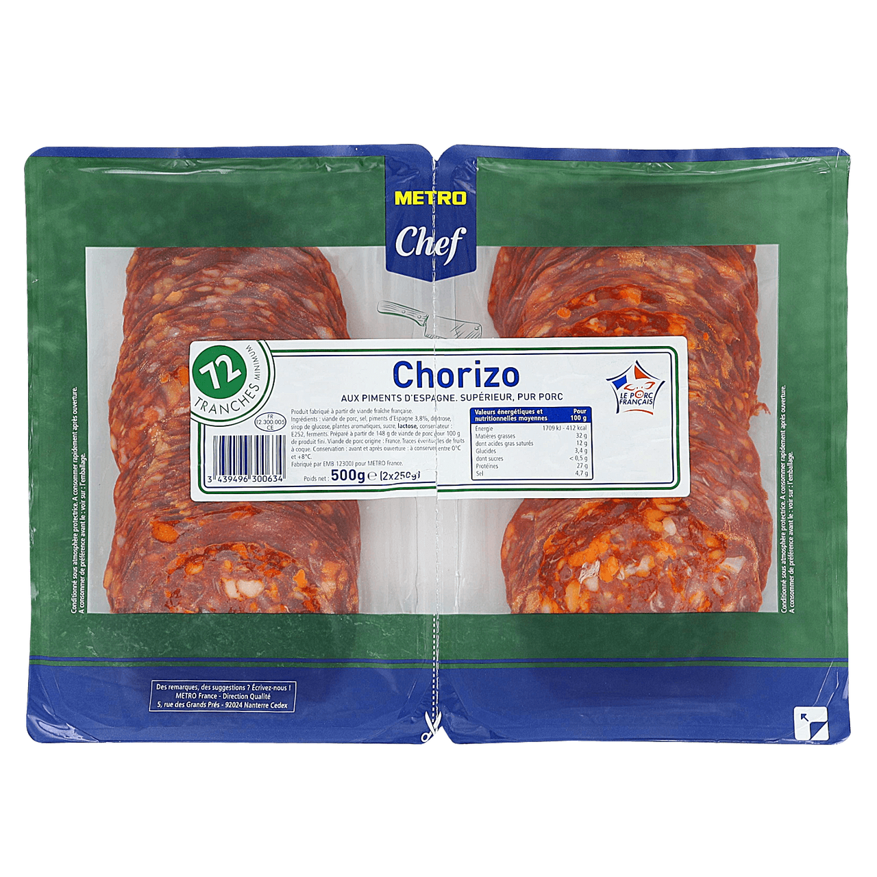 METRO Chef Chorizo supérieur aux 4 piments d'Espagne tranché 2 x 250 g