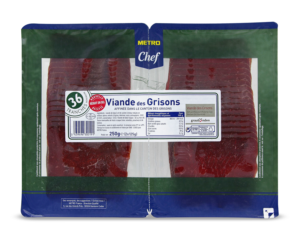 METRO Chef Viande des Grisons 36 tranches 2 x 125 g