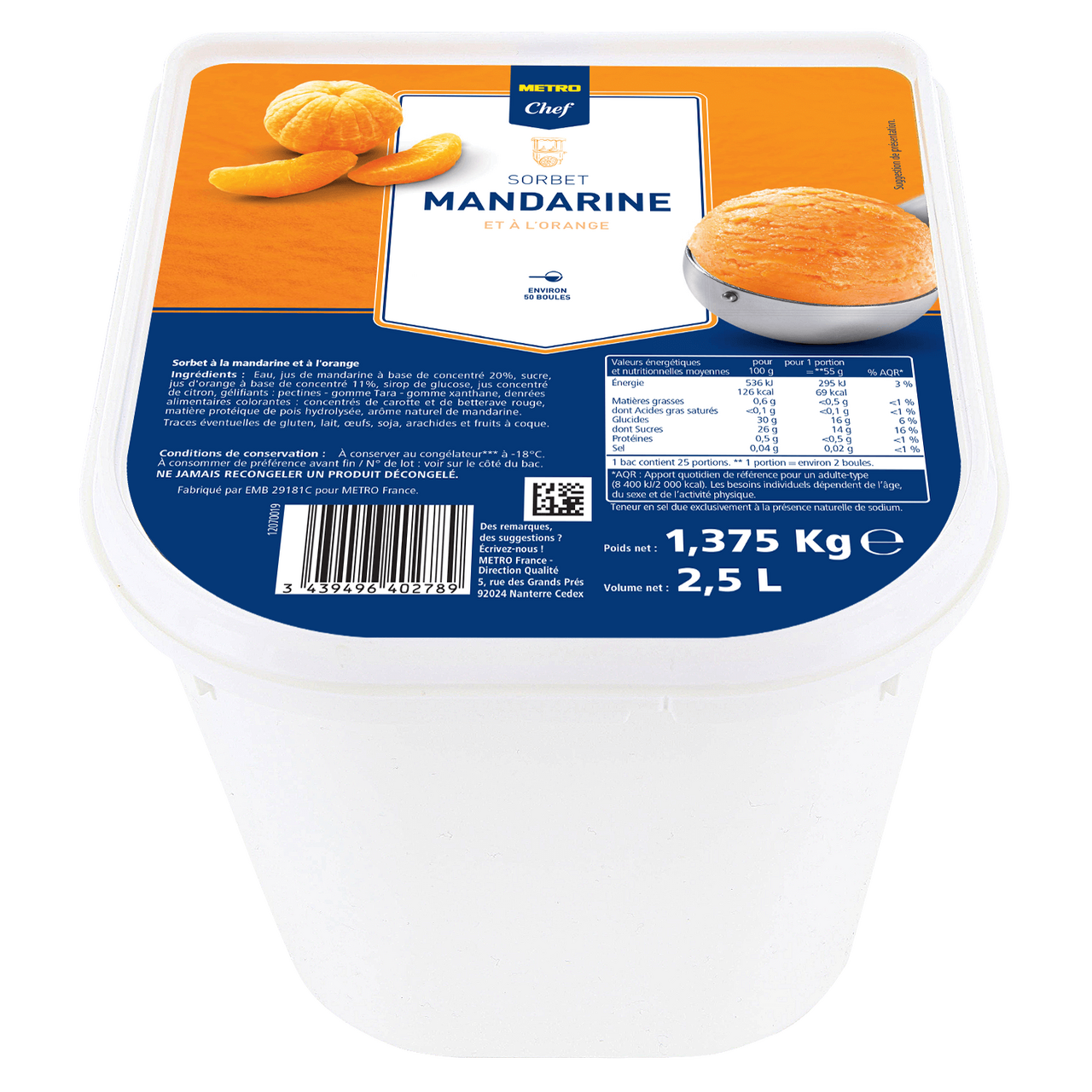 METRO Chef Sorbet mandarine 2.5 L