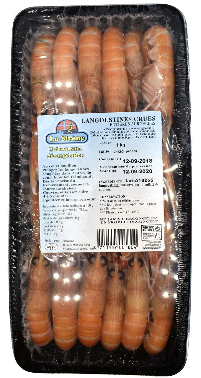 Eurocontact Langoustine entière crue 21/30 1 kg