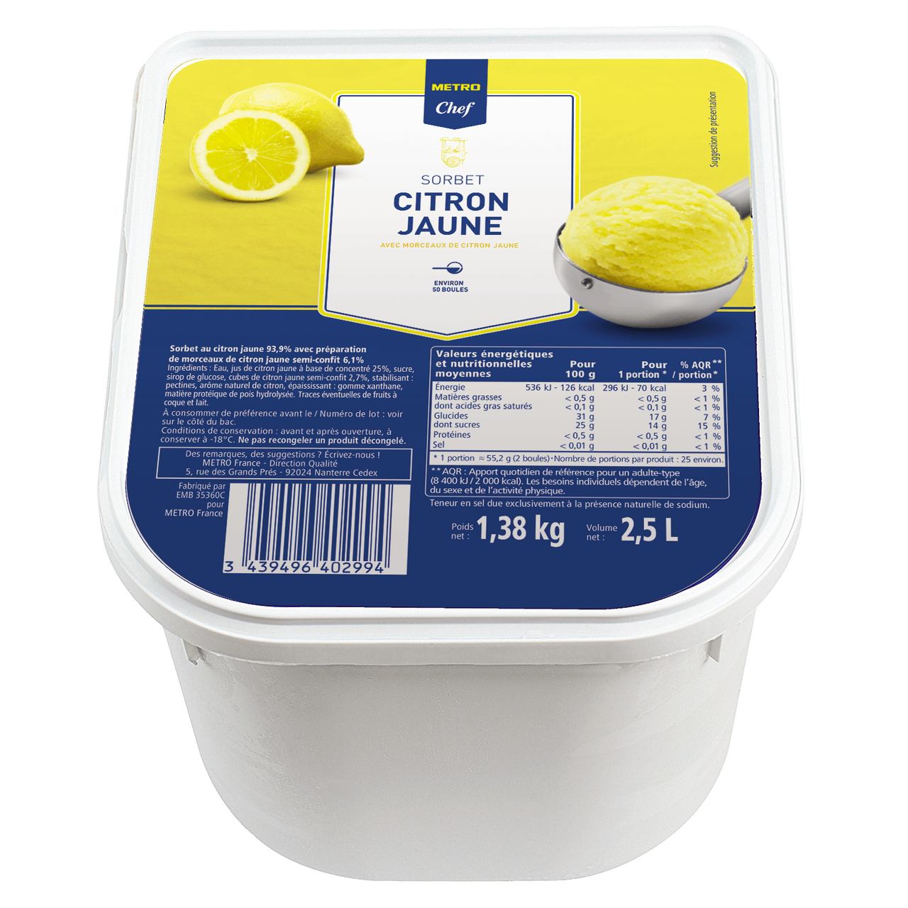 METRO Chef Sorbet citron jaune 2.5 L
