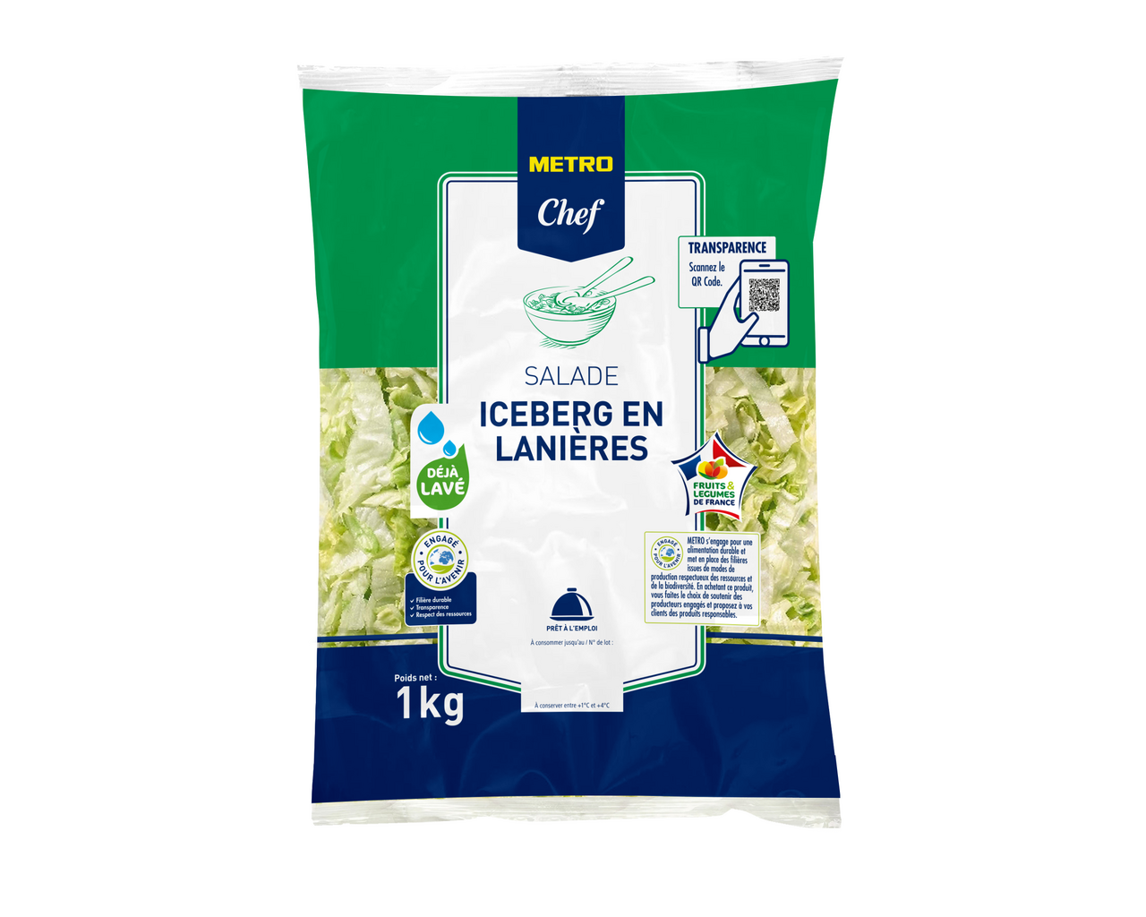 METRO Chef Salade Iceberg en lanières UE et hors UE 1kg