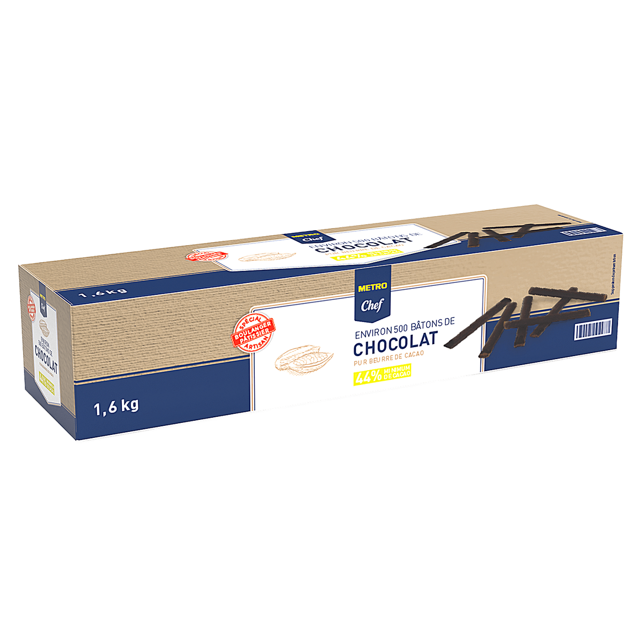 METRO Chef Bâton de chocolat courts 44% cacao 500 bâtons boîte 1.6 kg