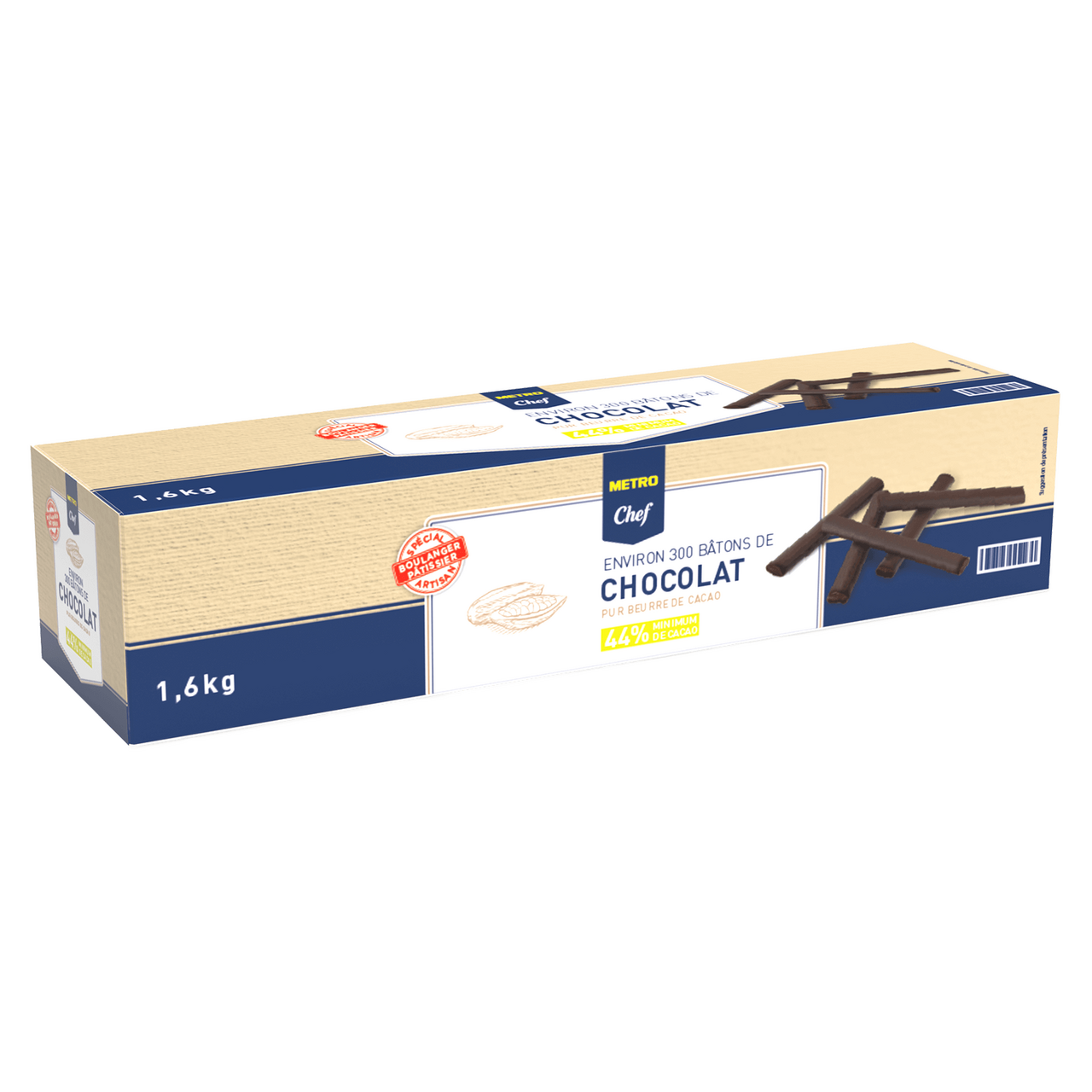 METRO Chef Bâtons de chocolat 44% cacao 300 pièces boîte 1.6 kg