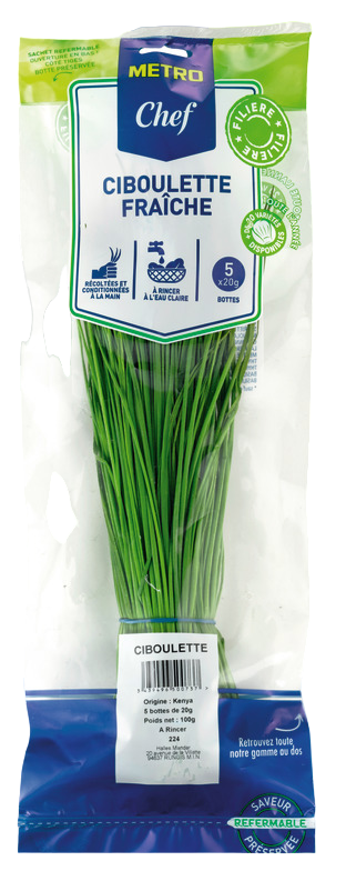 METRO Chef Ciboulette sachet 5 bottes France- Italie- Espagne- Maroc- Israël- Kenya botte de 20g
