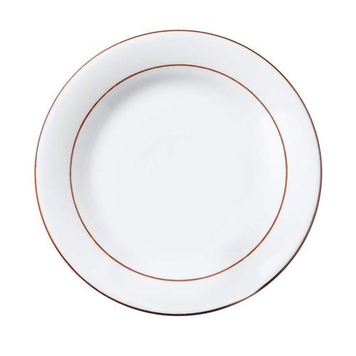 Assiette plate ronde Julia blanc filet bordeaux 24 cm x 10