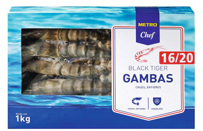 METRO Chef Gambas black tiger entière crue calibre 16/20 boîte 1 kg
