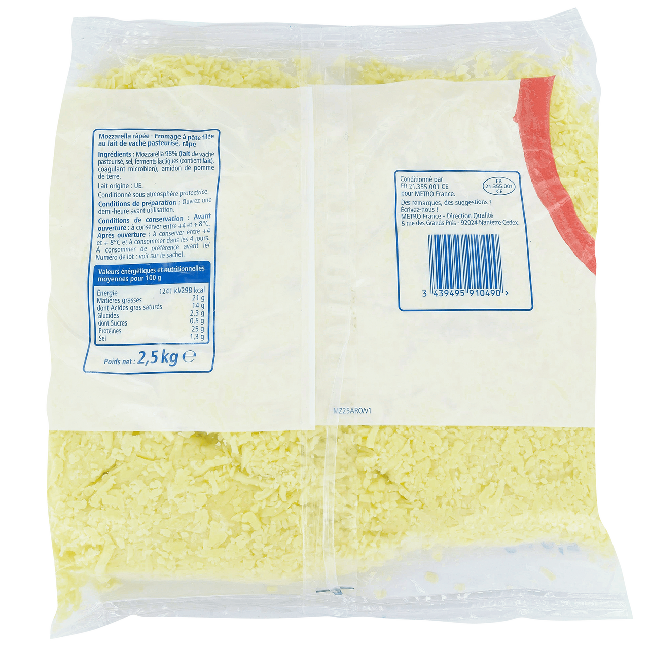 aro Mozzarella râpée 40% MG sachet 2.5 kg