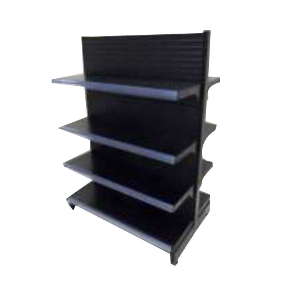 Gondole centrale départ double face noir H.143 x P.30 cm + base + 3 tablettes Europ'Metal