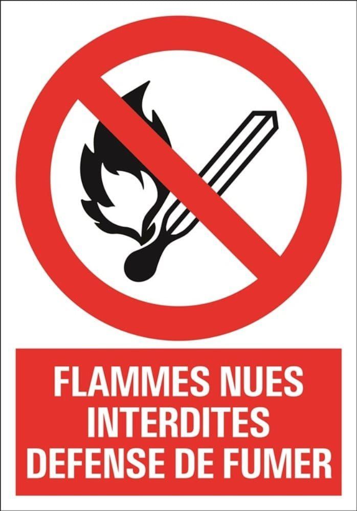 Picto rigide 23 x 33 cm Flammes nues interdites défense de fumer