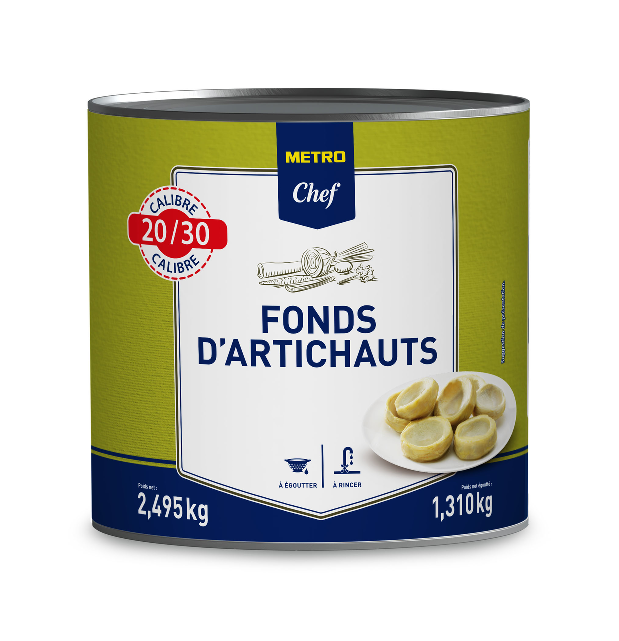 METRO Chef Fonds d'artichauts calibre 20/30 boîte 3/1 soit 2.5 kg