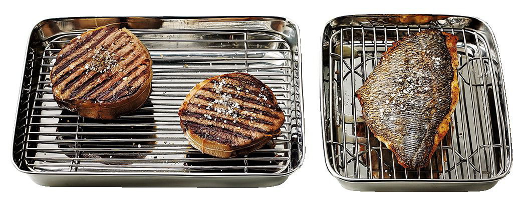 Matfer Plat inox + grille inox égouttage des viandes 23.5 x 19 cm