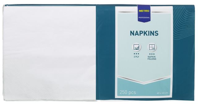 Serviette jetable 2 plis ouate blanc 40 x 40 cm x 250