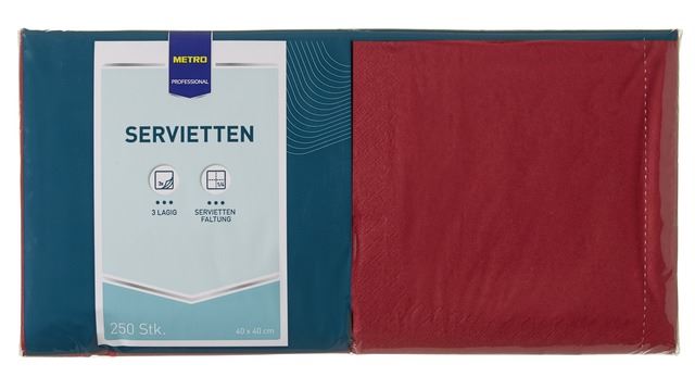 Serviette jetable 2 plis ouate bordeaux H.40 x L.40 cm x 250