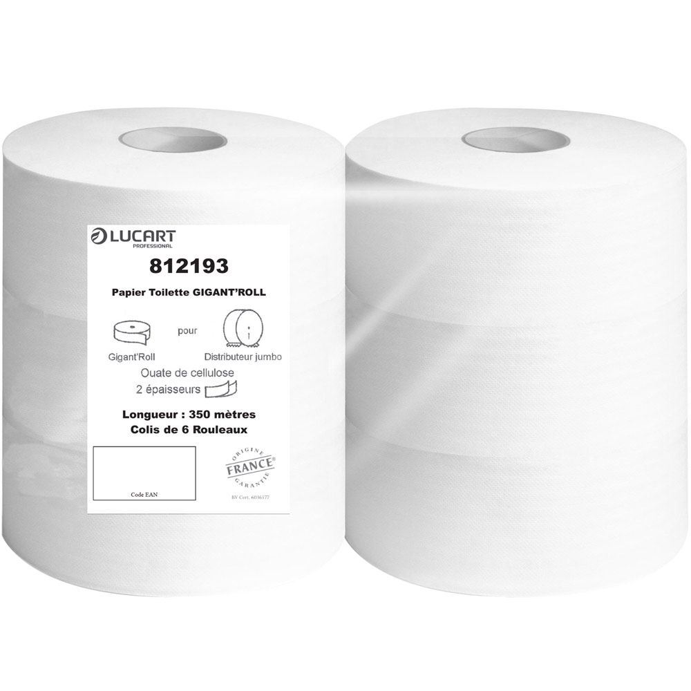 Papier toilette 2 plis Jumbo blanc 350 m (vendu par 6)
