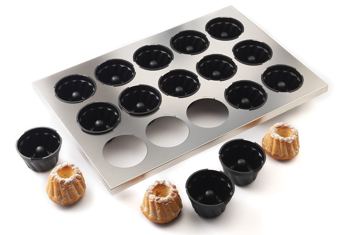 Plaque inox 60 x 40 cm + 15 moules Exoglass® Kougelhopf 9.5 cm Matfer - 347638