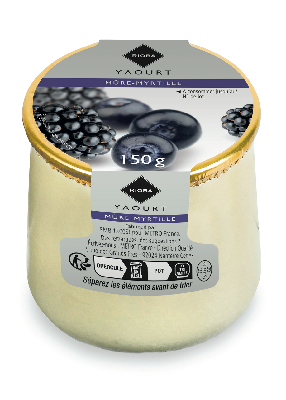 RIOBA Yaourt mûre myrtille 6 x 150 g