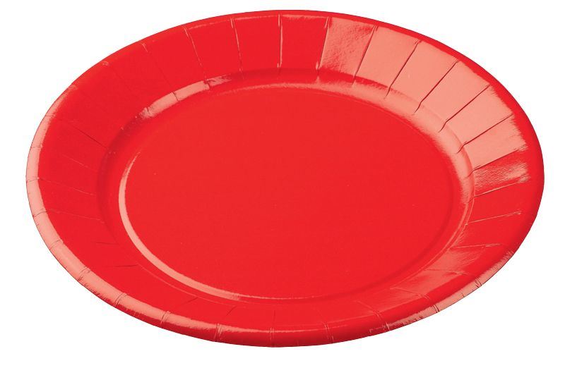 Assiette jetable en carton rouge 18 cm (vendu par 100)