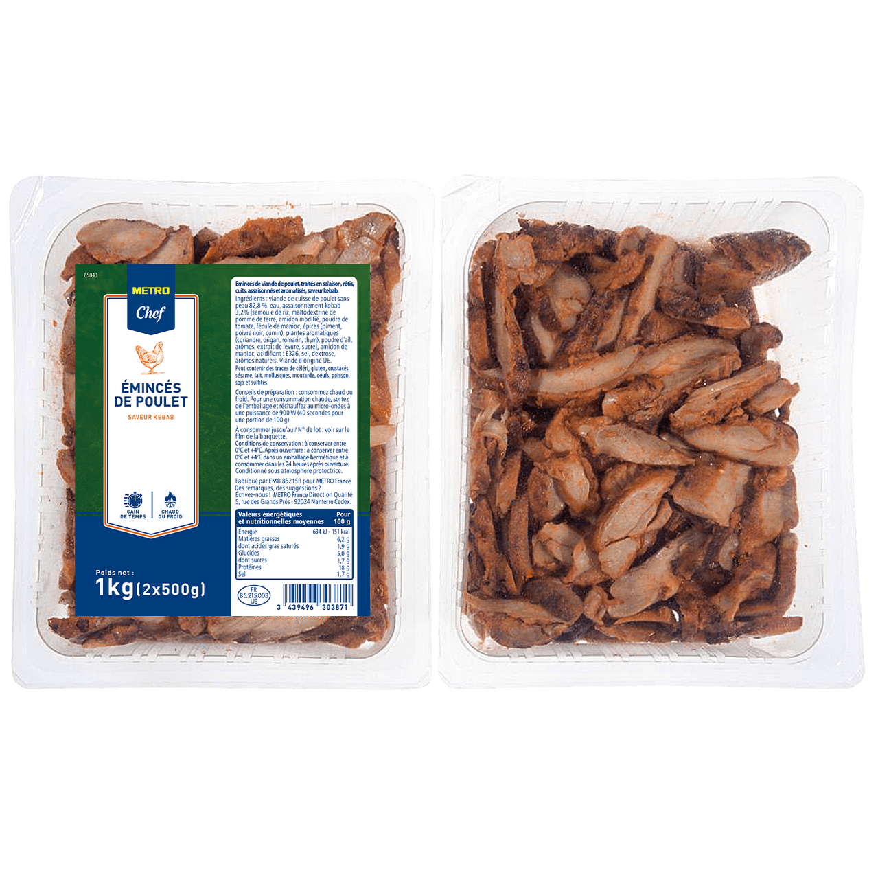 METRO Chef Émincés de poulet saveur kebab 2 x 500 g