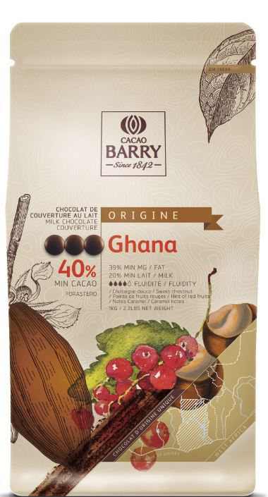 Cacao Barry Chocolat de couverture au lait Ghana 40% 1 kg