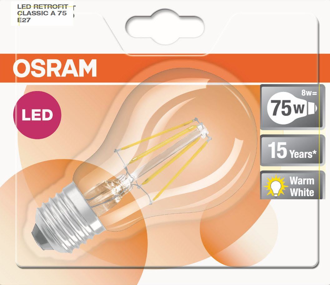 Ampoule Led filament retrofit classic 8/75 W E27 Osram