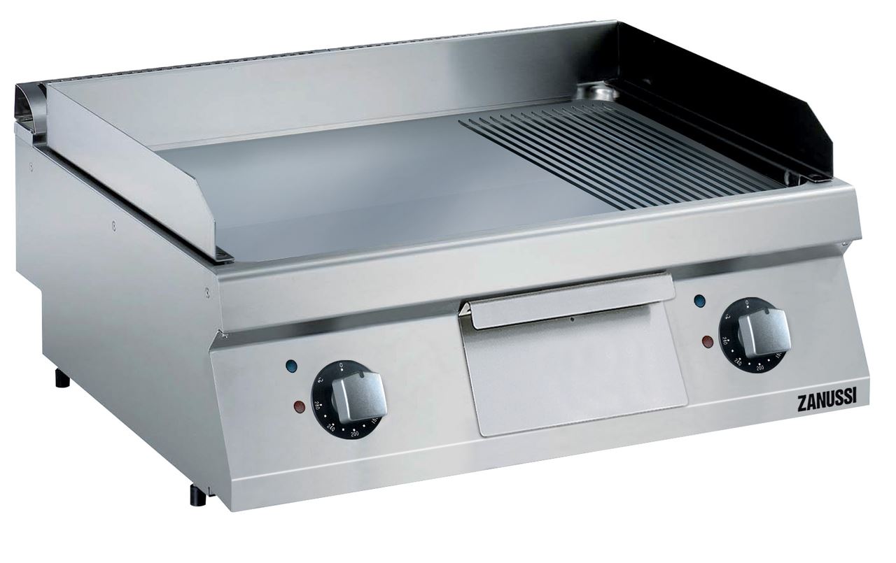 Plaque à snacker électrique 2/3 lisse 1/3 nervurée chrome top 800 mm Zanussi - 372197