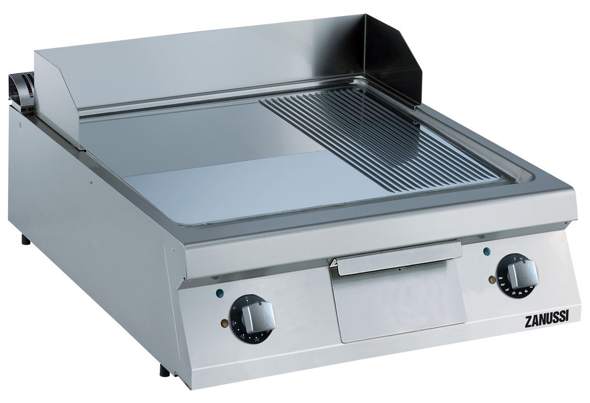 Plaque à snacker électrique 2/3 lisse 1/3 nervurée au chrome inclinée 800 mm Zanussi - 392074