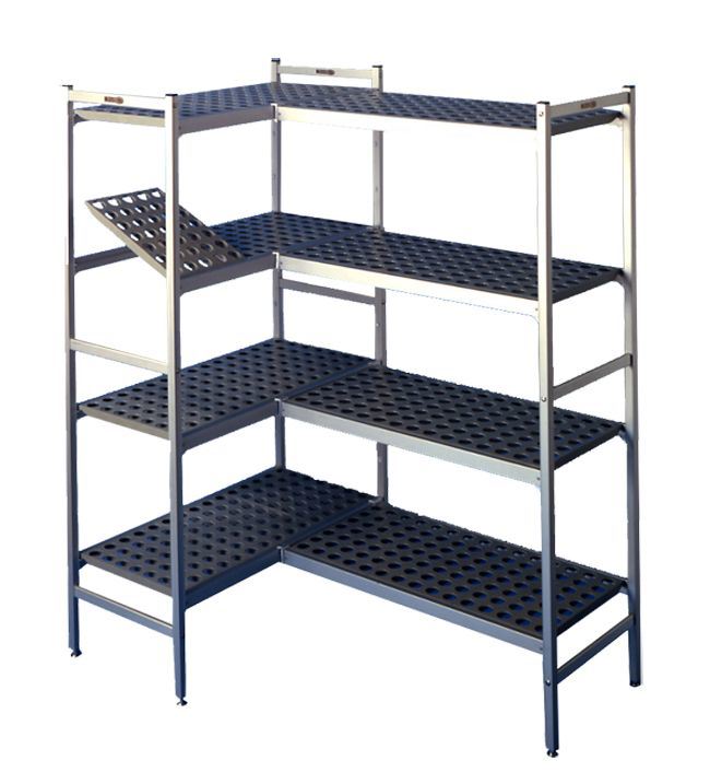 Rayonnage en L 120 kg profondeur 36 cm 4 niveaux 140x140