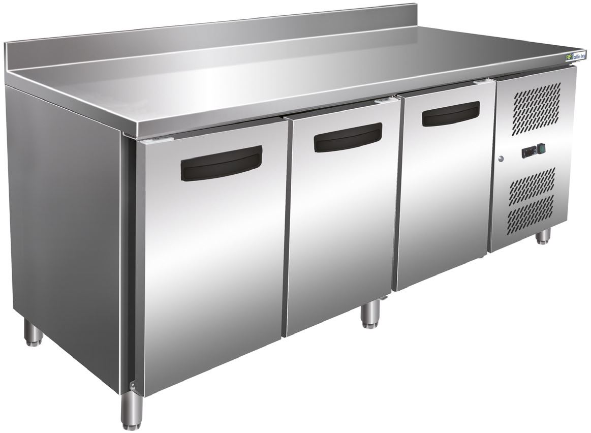 Table réfrigérée aluminium et inox GN 1/1 avec dosseret 3 portes A.C.L - TCP3P7DAL
