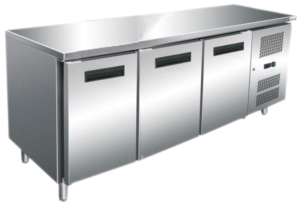 Table réfrigérée aluminium et inox GN 1/1 sans dosseret 3 portes A.C.L - TCP3P7AL