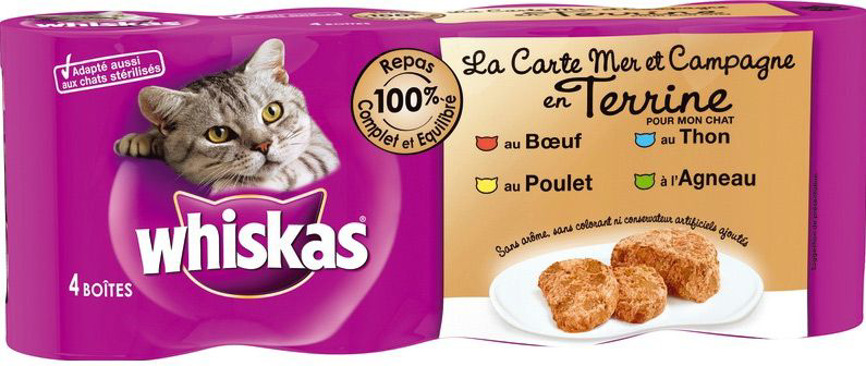 Terrines Mer Et Campagne Pour Chat 4 X Boite 400 G Whiskas Metro