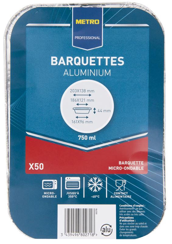 Barquette jetable aluminium 750 CC (vendu par 50)