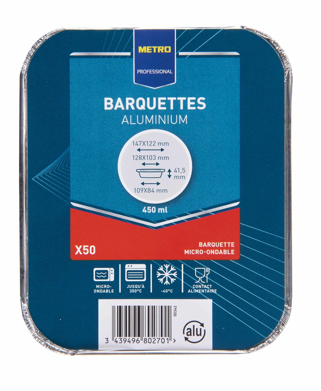 Barquette jetable aluminium 450 CC (vendu par 50)