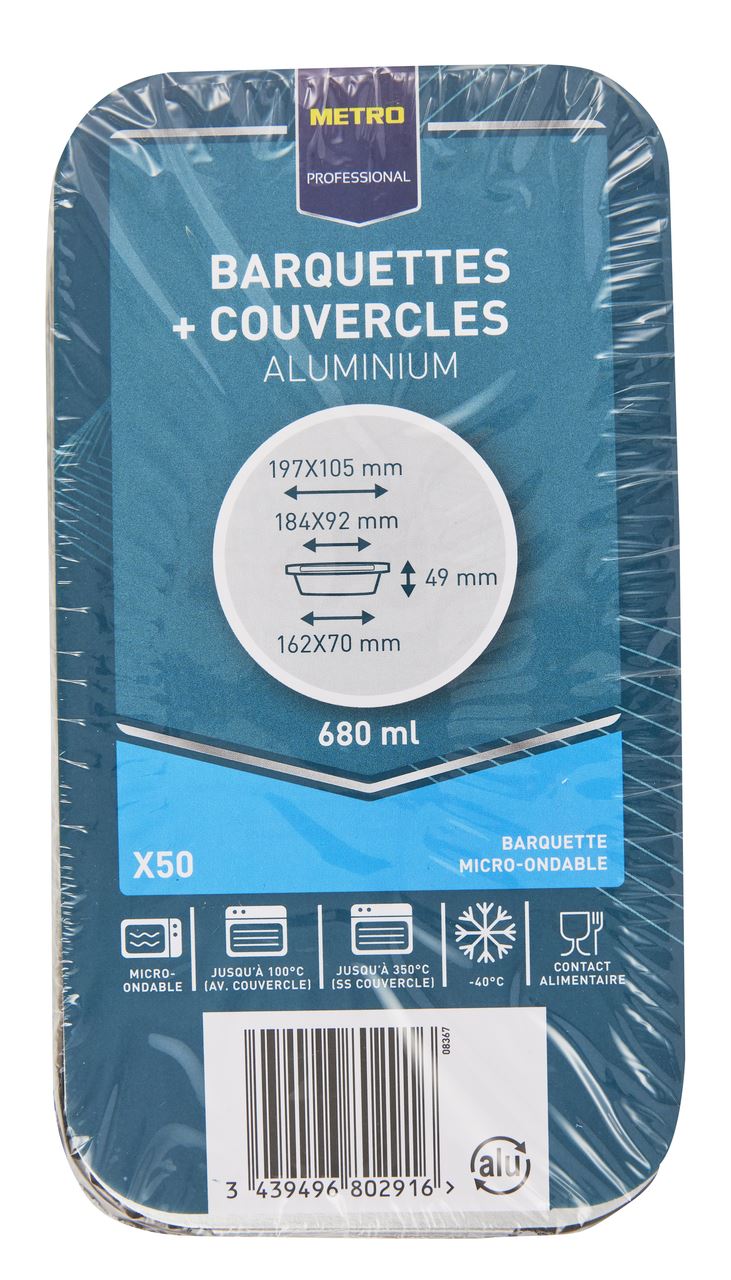 Barquette jetable aluminium + couvercle 680 CC (vendu par 50)